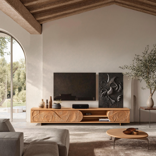 Mid-century TV stand designed for stylish and functional living room interiors-1