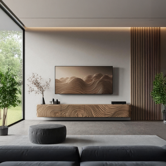 Rustic TV console designed to complement a cozy and inviting entryway design-1